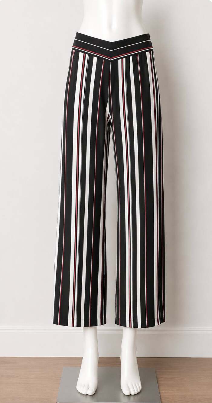 About Us Lenny Black Red White Stripe Pants Flare Trousers Back Zip Pockets L